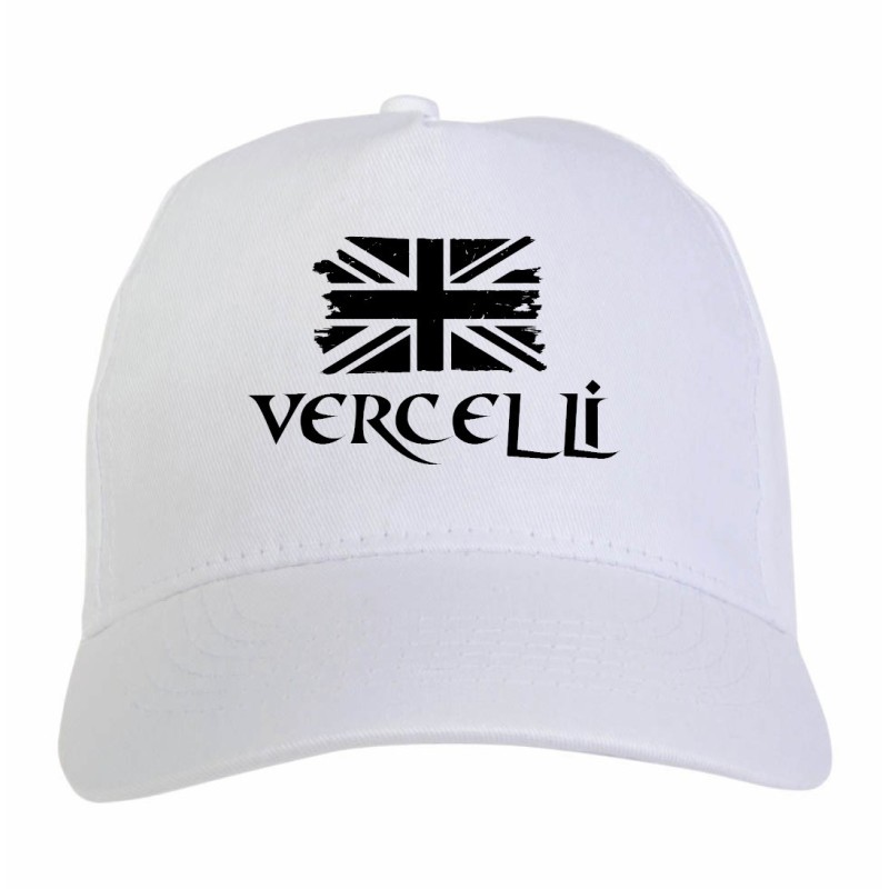 Cappellino ricamato tifosi Vercelli bandiera bianconera grunge 5 pannelli baseball sportivo ultras