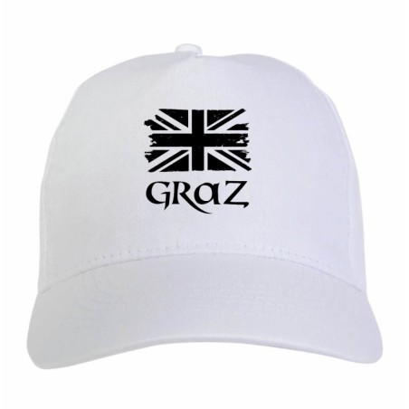 Cappellino stampato tifosi Graz Austria bandiera bianconera grunge 5 pannelli baseball sportivo ultras