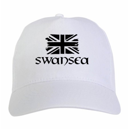 Cappellino stampato tifosi Swansea UK bandiera bianconera grunge 5 pannelli baseball sportivo ultras