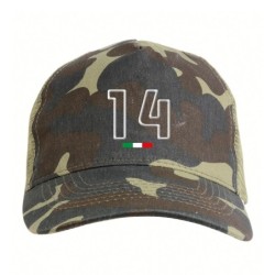 Cappellino mimetico ricamato numero 14 tricolore Italia - cacciatori - squadre - anno nascita