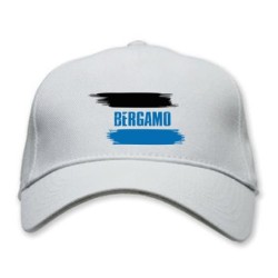 Cappellino bianco Bergamo con bandiera - regolazione velcro - sportivo ultras - tifosi