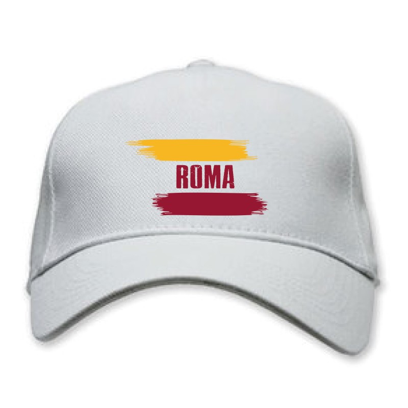 Cappellino bianco Roma giallorossa con bandiera - regolazione velcro - sportivo ultras - tifosi