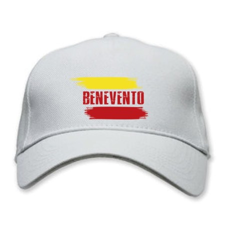 Cappellino bianco Benevento con bandiera - regolazione velcro - sportivo ultras - tifosi