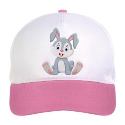 Cappellino bimba coniglietto grigio n.5 regolabile a strappo colore bianco rosa