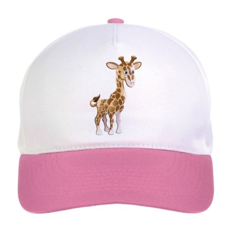 Cappellino bimba mini giraffa sorridente n.9 regolabile a strappo colore bianco rosa