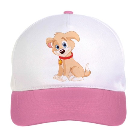 Cappellino bimba cagnolino in cerca di coccole n.13 regolabile a strappo colore bianco rosa