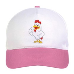 Cappellino bimba galletto ottimista n.21 regolabile a strappo colore bianco rosa