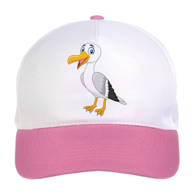 Cappellino bimba gabbiano con occhi azzurri regolabile a strappo colore bianco rosa