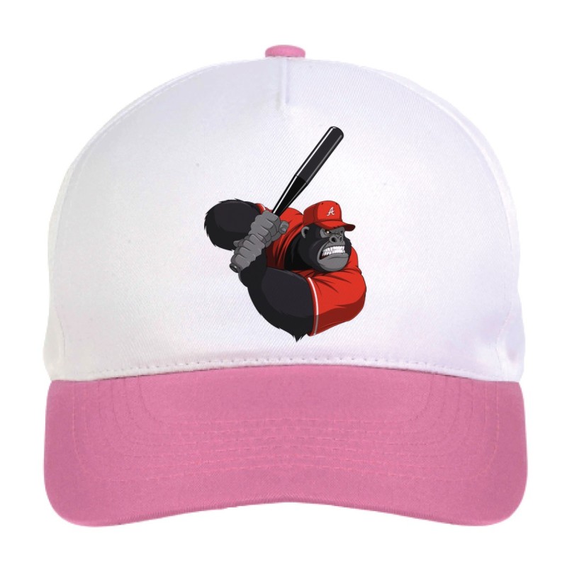 Cappellino bimba gorilla giocatore di baseball n.36 regolabile a strappo colore bianco rosa