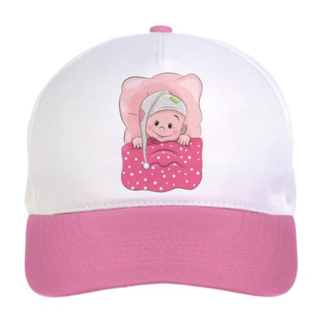 Cappellino bimba senza sonno n.40 regolabile a strappo colore bianco rosa