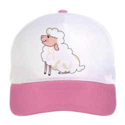 Cappellino bimba capretta sull'attenti n.49 regolabile a strappo colore bianco rosa