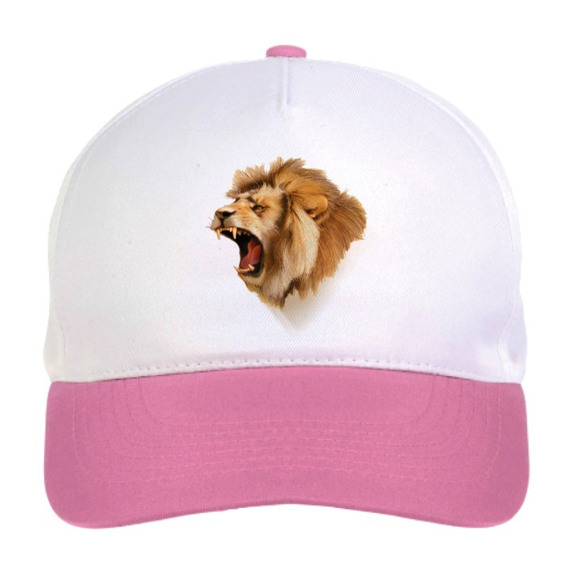 Cappellino bimba leone molto arrabbiato n.51 regolabile a strappo colore bianco rosa