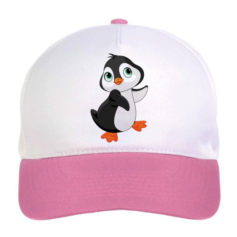 Cappellino bimba pinguino vanitoso n.53 regolabile a strappo colore bianco rosa