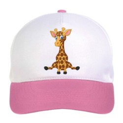 Cappellino bimba giraffa seduta in attesa n.69 regolabile a strappo colore bianco rosa