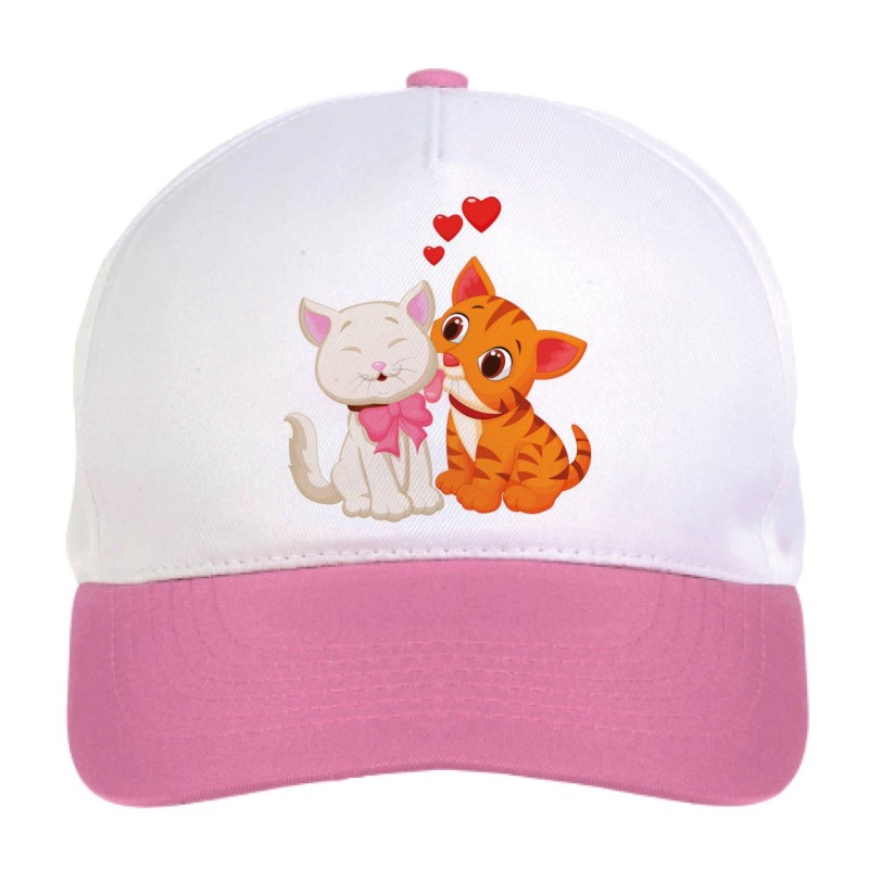 Cappellino bimba gattini coccolosi n.74 regolabile a strappo colore bianco rosa