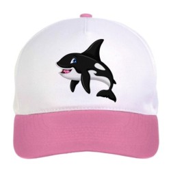 Cappellino bimba orca con lingua fuori n.95 regolabile a strappo colore bianco rosa