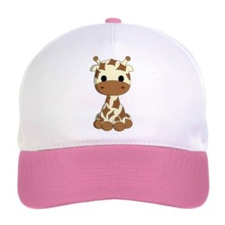 Cappellino bimba giraffa seduta n.103 regolabile a strappo colore bianco rosa