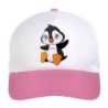 Cappellino bimba pinguino seduto con occhi azzurri n.106 regolabile a strappo colore bianco rosa