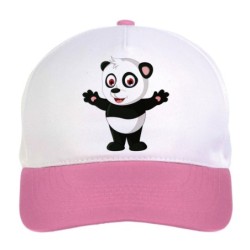 Cappellino bimba panda in cerca di abbracci n.107 regolabile a strappo colore bianco rosa