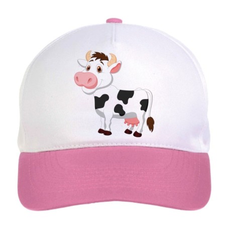 Cappellino bimba mucca con grande naso rosa n.112 regolabile a strappo colore bianco rosa