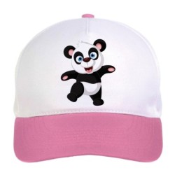 Cappellino bimba panda alle prese coi suoi primi passi n.117 regolabile a strappo colore bianco rosa