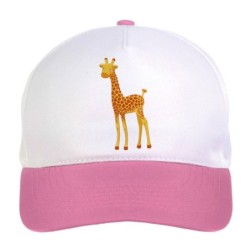 Cappellino bimba giraffa laterale osservatrice n.120 regolabile a strappo colore bianco rosa