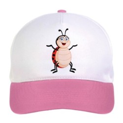 Cappellino bimba coccinella su quattro zampe n.133 regolabile a strappo colore bianco rosa