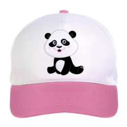 Cappellino bimba panda con viso paffuto n.135 regolabile a strappo colore bianco rosa