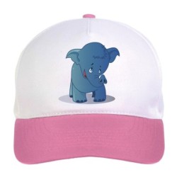 Cappellino bimba elefante blu chiede scusa n.139 regolabile a strappo colore bianco rosa