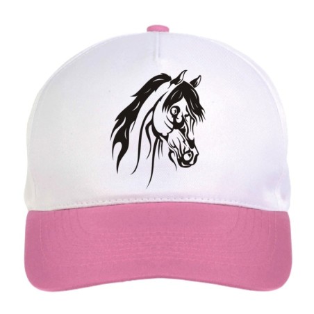 Cappellino bimba cavallo stilizzato n.140 regolabile a strappo colore bianco rosa