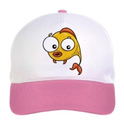 Cappellino bimba pesce giallo a bocca aperta n.142 regolabile a strappo colore bianco rosa