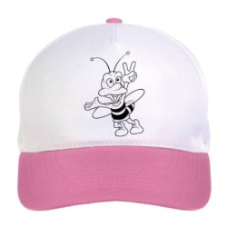 Cappellino bimba ape contente della sua vittoria n.144 regolabile a strappo colore bianco rosa