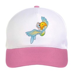 Cappellino bimba uccello azzurro saluta in cielo n.147 regolabile a strappo colore bianco rosa