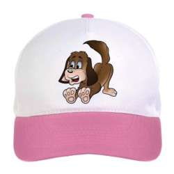 Cappellino bimba cane si stiracchia sul pavimento n.148 regolabile a strappo colore bianco rosa