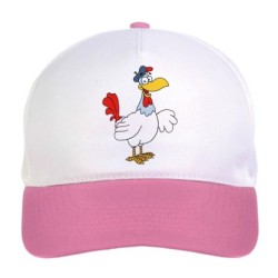 Cappellino bimba gallo con cappello in testa n.159 regolabile a strappo colore bianco rosa