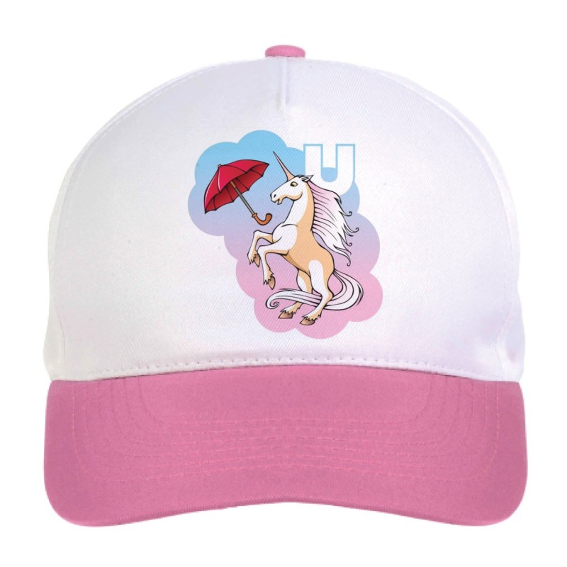 Cappellino bimba unicorno prende il volo n.164 regolabile a strappo colore bianco rosa