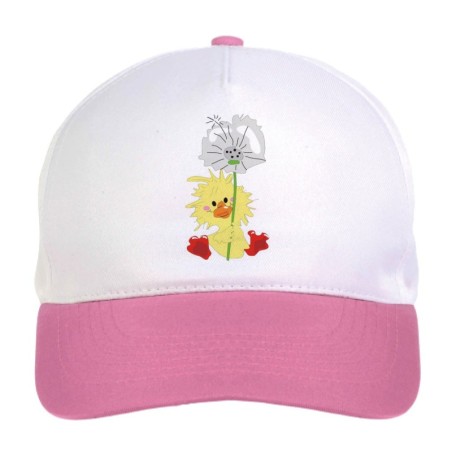 Cappellino bimba pulcino col tulipano grigio n.165 regolabile a strappo colore bianco rosa