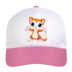 Cappellino bimba gatto arancio con occhi azzurri n.168 regolabile a strappo colore bianco rosa