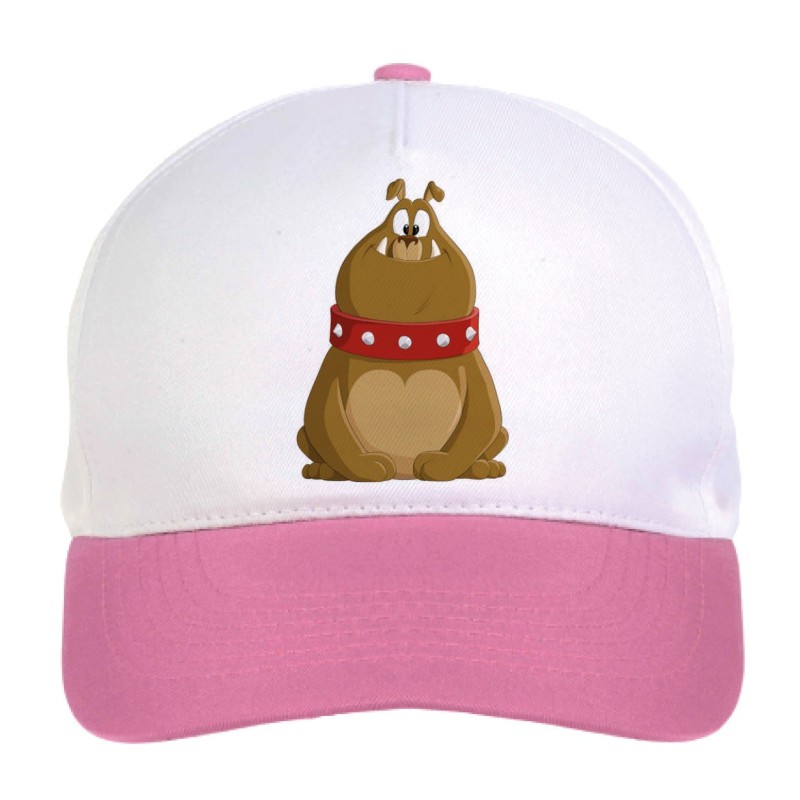 Cappellino bimba bulldog con collare rosso n.170 regolabile a strappo colore bianco rosa