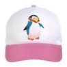 Cappellino bimba pinguino blu con zampe piegate n.171 regolabile a strappo colore bianco rosa