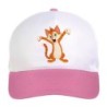 Cappellino bimba gatto con occhi verdi a zampe aperte n.177 regolabile a strappo colore bianco rosa