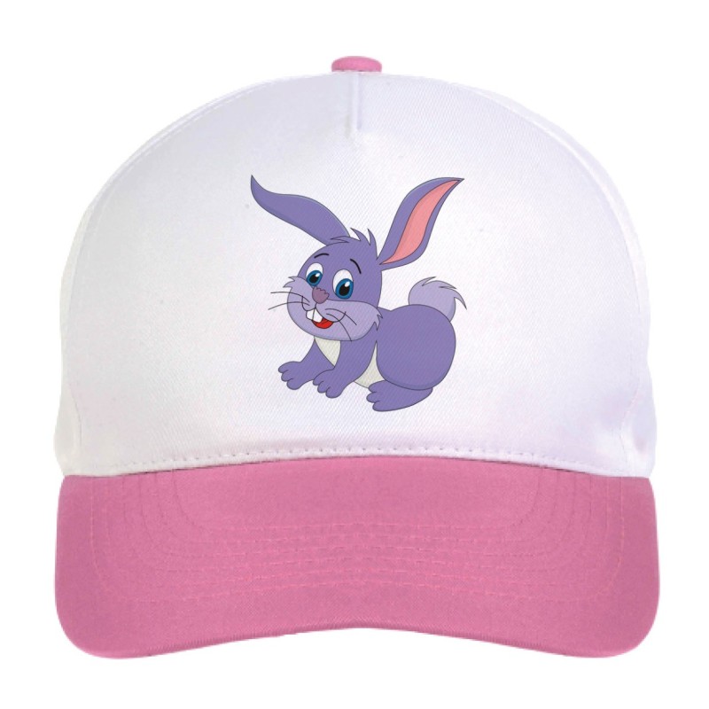 Cappellino bimba coniglio dal pelo viola n.182 regolabile a strappo colore bianco rosa
