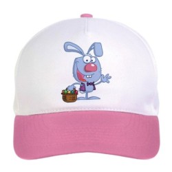 Cappellino bimba coniglio azzurro con uova di n.185 regolabile a strappo colore bianco rosa