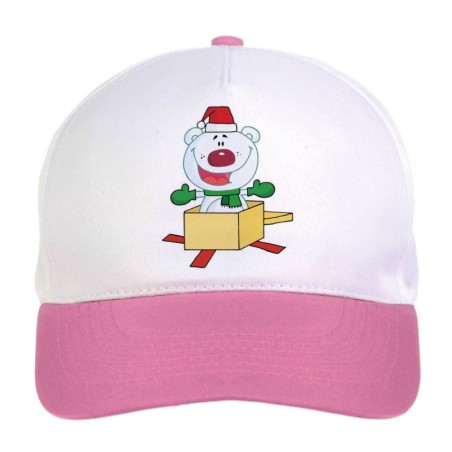 Cappellino bimba orso appare come regalo n.188 regolabile a strappo colore bianco rosa