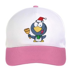 Cappellino bimba pinguino suona la campana n.189 regolabile a strappo colore bianco rosa