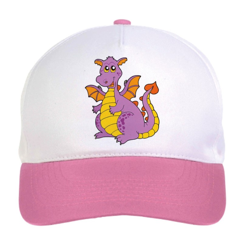 Cappellino bimba drago giallo e viola n.202 regolabile a strappo colore bianco rosa