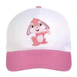 Cappellino bimba coniglio rosa illustratore n.207 regolabile a strappo colore bianco rosa