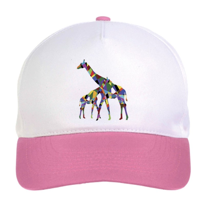 Cappellino bimba giraffe multicolore n.217 regolabile a strappo colore bianco rosa