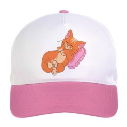 Cappellino bimba gatto dormiglione n.219 regolabile a strappo colore bianco rosa