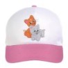 Cappellino bimba gatti rosso e grigio n.220 regolabile a strappo colore bianco rosa